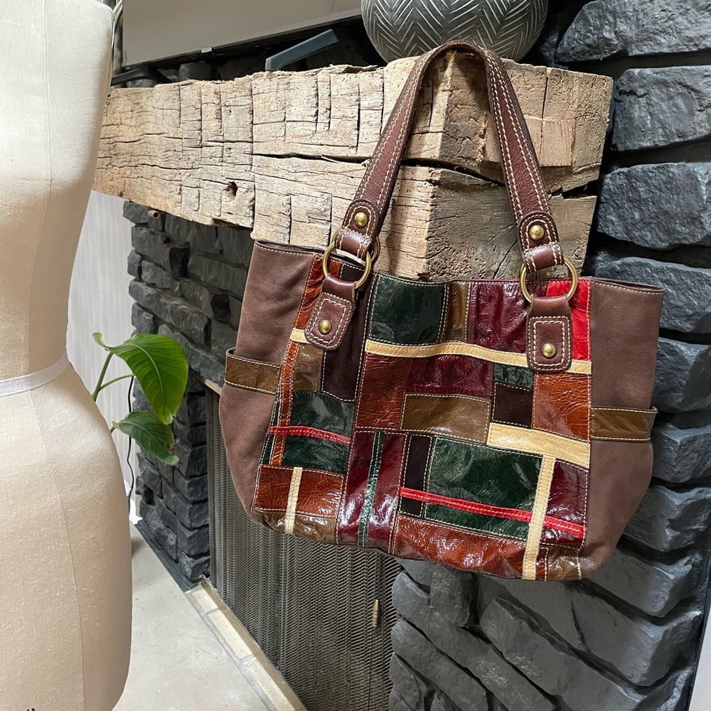 Fossil Y2K Leather Patchwork Oversized Shoulder Bag